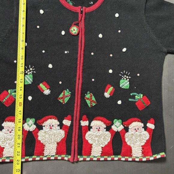 VTG‎ Tiara International Christmas Cardigan Full Zip Sweater Jacket 90s Santa - Picture 10 of 12